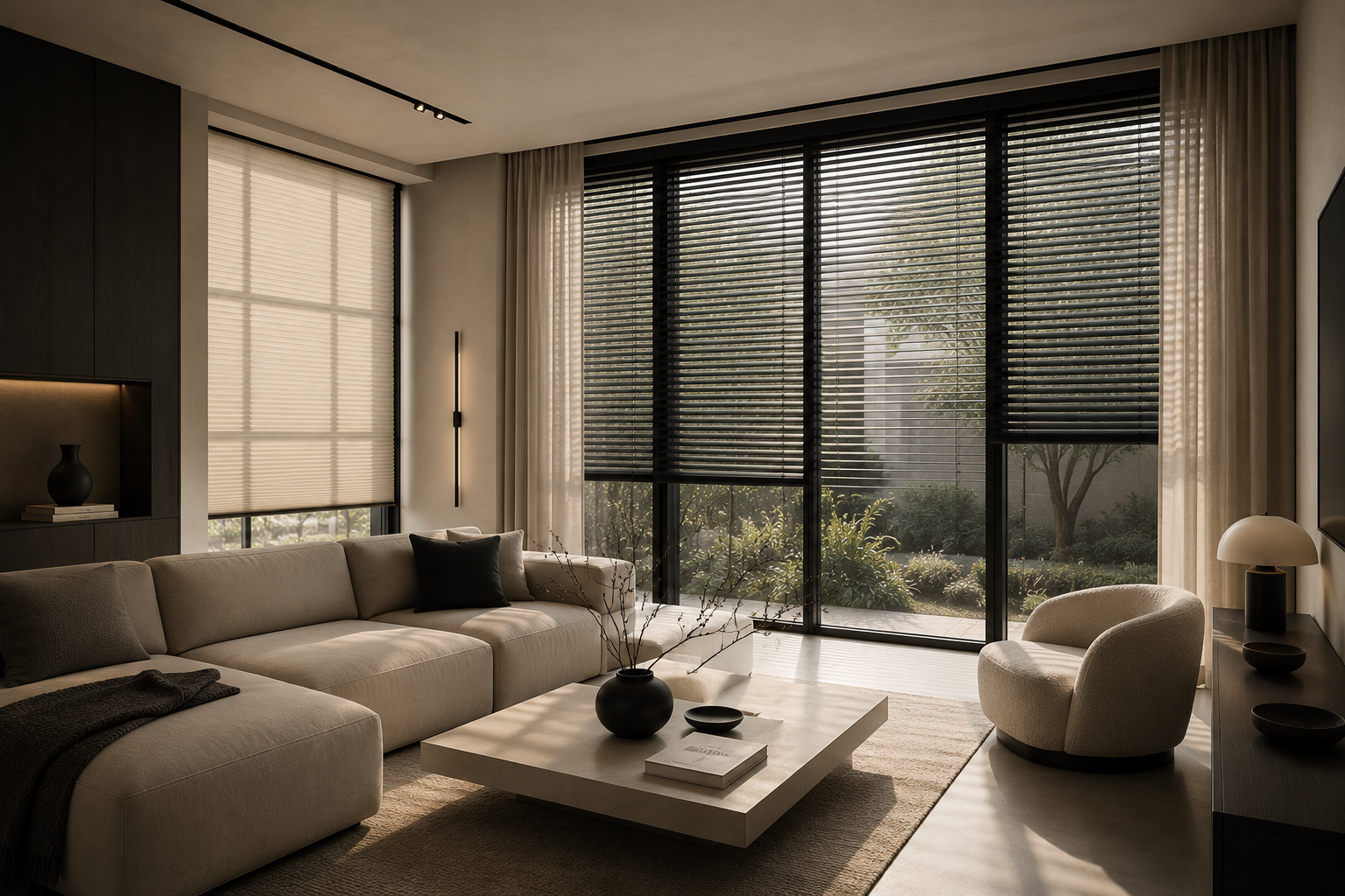 Modern interieur met raamdecoratie