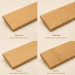 Vergelijking van 50 mm lamellen in basswood, Paulownia, Abachi en bamboe