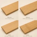 Vergelijking van 50 mm lamellen in basswood, Paulownia, Abachi en bamboe